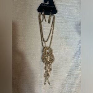 Gold Necklace &Ear  Braided Chain Set